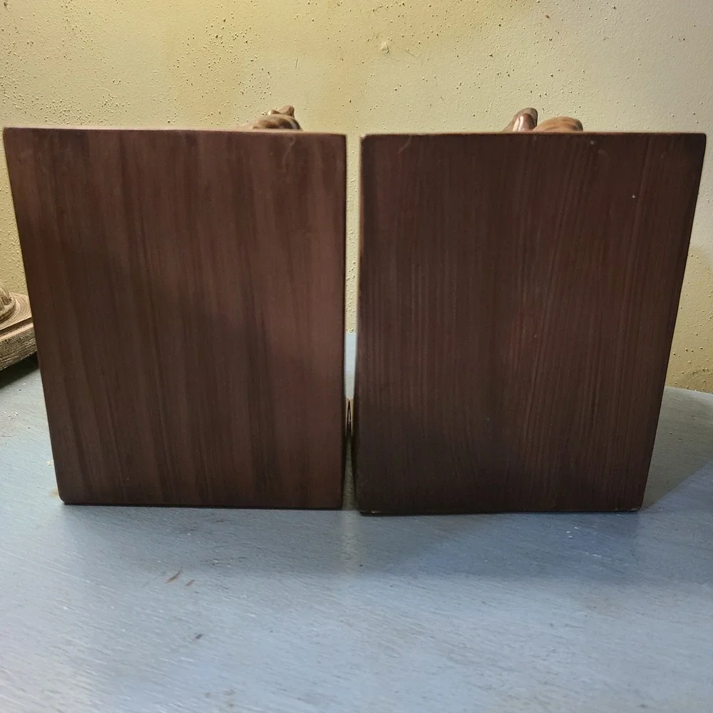 Vintage Mid Century Horse Head Bookends Set‎ Brown Wood Grain Ceramic Antiqued